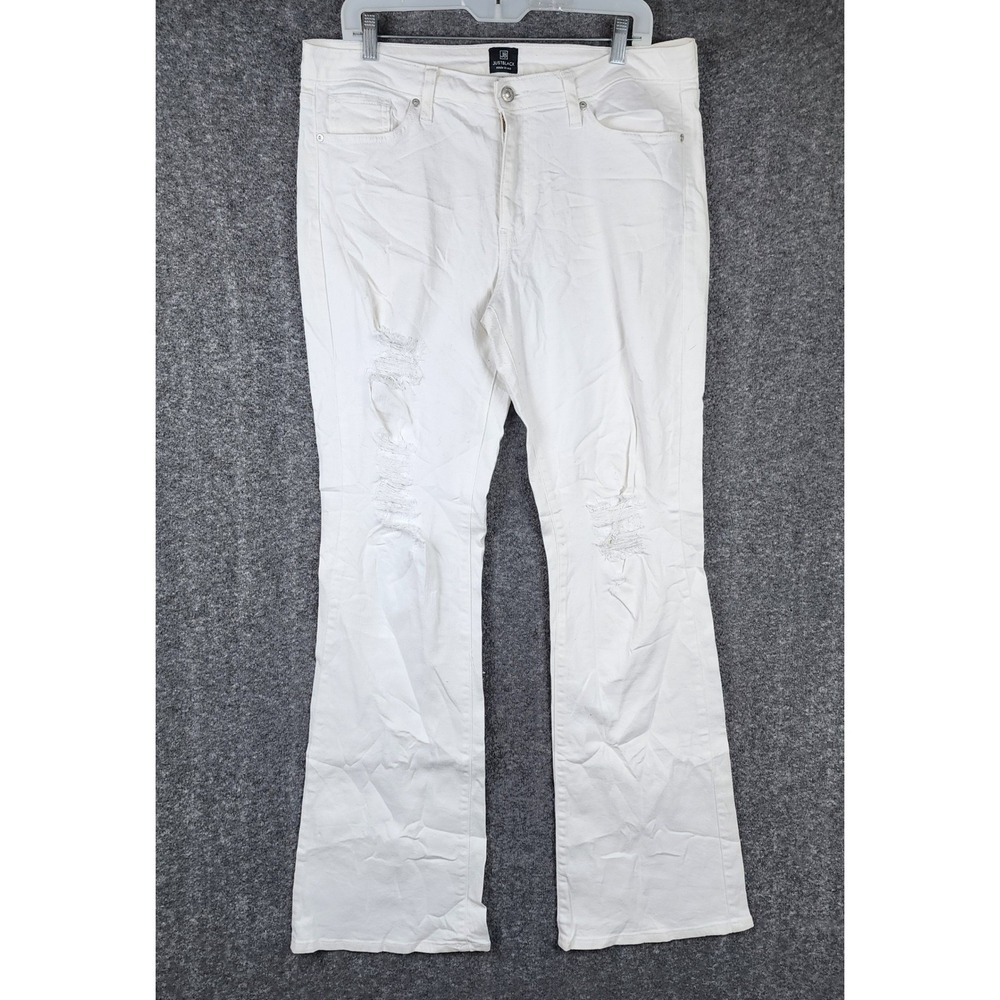 Just‎ Black Flare Jeans Womens 31 White Distressed High Rise Made in USA BP1050